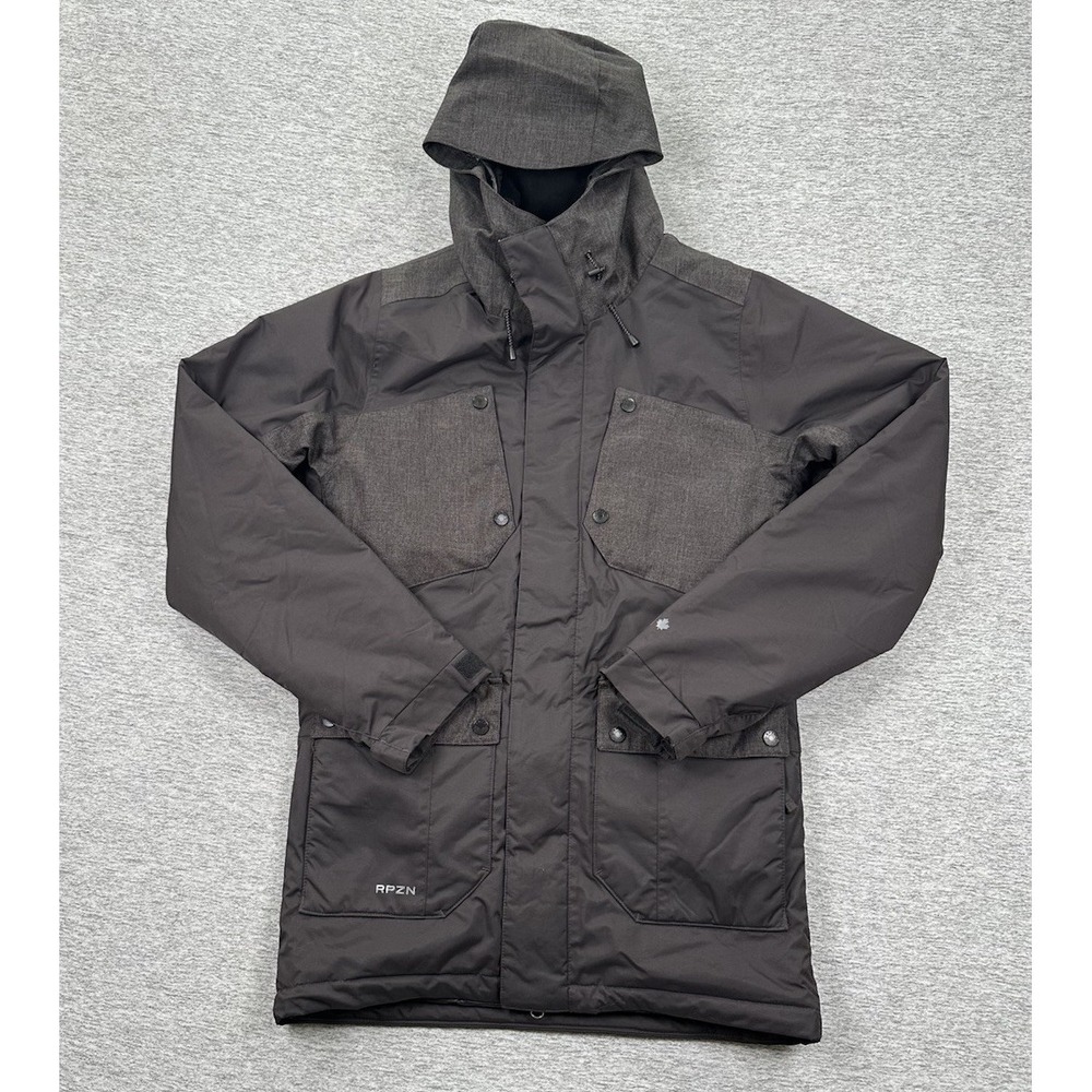 RPZN Snowboard Ski Jacket Mens Small Gray Full Zip Hooded Primaloft Snow Winter